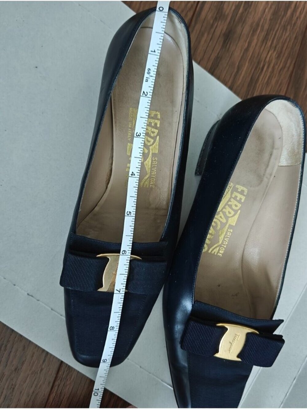 Salvatore Ferragamo Vara Bow Oxford Loafers Navy Black Gold 36 US 5 0780 - Picture 11 of 11